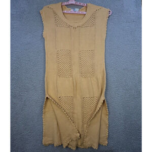 F.P. Beach (Free People Line) Sweater Dress Crochet Knit Boho Tan Sleeveless M